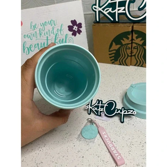 *Sold Out* Starbucks Pink & Green Plastic Tumbler w/Keychain, China - Picture 7 of 8